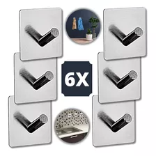 Kit 6 Ganchos Adesivo Inox Multiuso Pendurar Toalha Banheiro