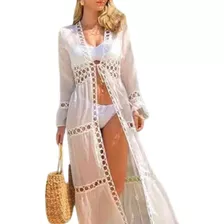 Saída De Praia Kimono Vestido Longa Acinturada Luxo Verão