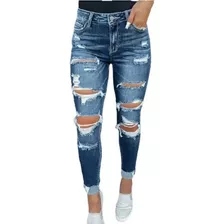 Lzl Jeans Feminino Moda Jeans Rasgados Pés Magros