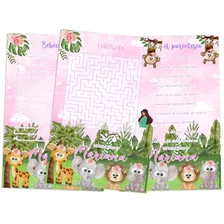 Juegos Baby Shower Niña Animales Jungla Rosa Personalizados