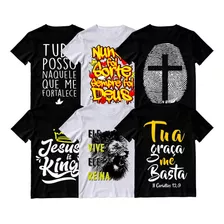 Kit 6 Camiseta Preta Blusa Jesus Versículo Evangélica Cristã