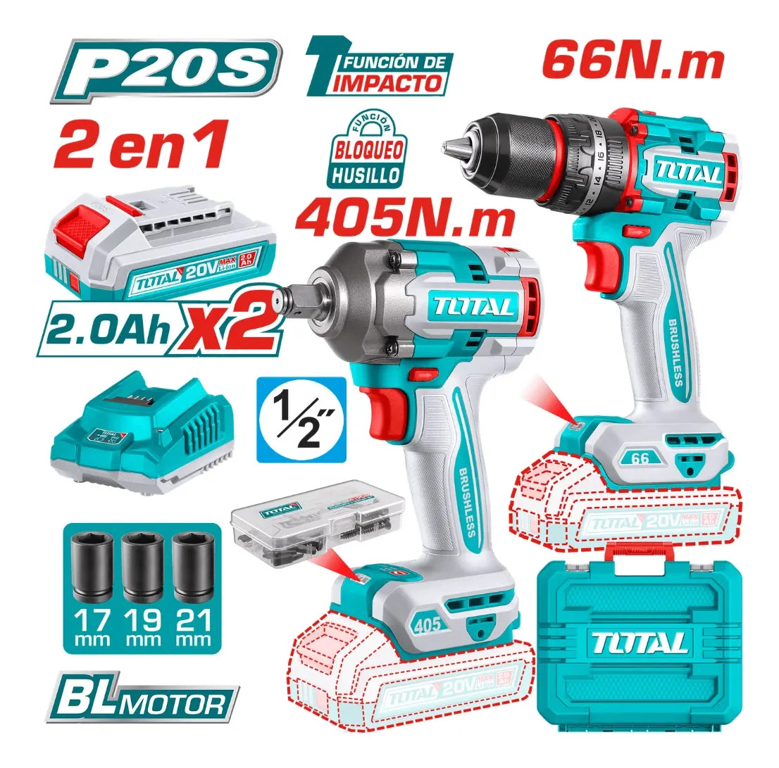 Combo Total 20v Llave De Impacto + Taladro Inalámbrico