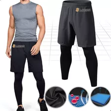 Pantaloneta+lycra Larga Atletismo Gym Senderismo 2 Bolsillos