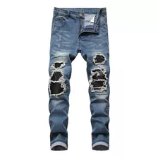 Jeans Con Efecto Roto Desgastado For Hombre