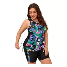 Traje Baño Gordita Short Talla Extra Negro Licra Gruesa