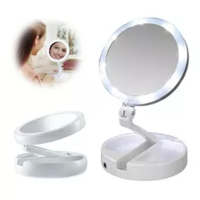 Espejo Doble Aumento Luz Led Plegable Maquillaje Portatil 