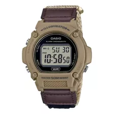 Reloj Casio Illuminator Digital W-219hb-5av Caballero Ts Correa Beige Bisel Caqui Fondo Negro