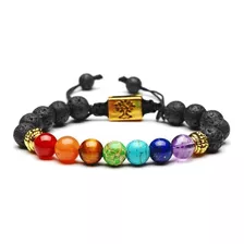 Pulsera De Hombre Y Mujer Piedra Volcanica 7 Chakras