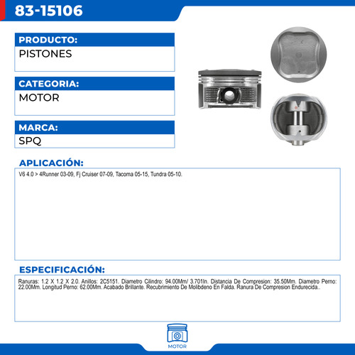 Juego De Pistones 30 Toyota Tacoma 2005-2015 V6 4.0 Foto 6