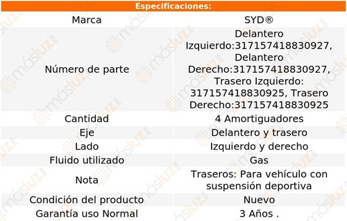 Set 4 Amortiguadores Gas Del + Tras C220 1994/1996 Syd Foto 2