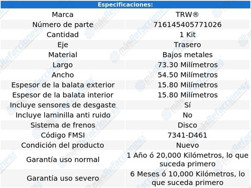 Balatas Bajos Metales Traseras Nissan 300zx 89-96 Trw Foto 2