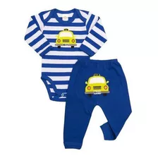 Conjunto Body E Calça Best Club Baby Listrado Branco E Azul