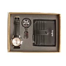 Set Reloj Hombre Yasole 3atm. Cartera Y Llavero Rin, Sport B Color De La Correa Negro/blanco