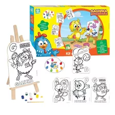 Kit Quadros Pintura Infantil Galinha Pintadinha Com Cavalete