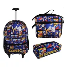 Kit Mochila Sonic Infantil Rodinhas Bolsa Masculina Escolar