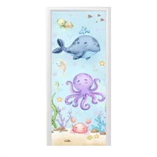 Capa De Porta Decoração Festa Tecido Com Elástico 0,85x2,10m Cor Fundo Do Mar Aquarela - Anv-2958