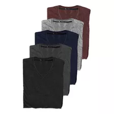 Kit 5 Camisas Camisetas Plus Size Masculina Basica Decote V