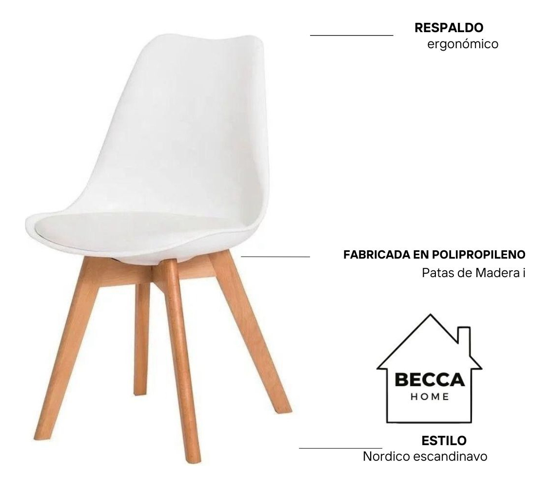 Silla Cocina Living Comedor Eames Kingnod Tulip C-487 X4 Estructura De La Silla Madera Asiento Blanco Diseño De La Tela Liso