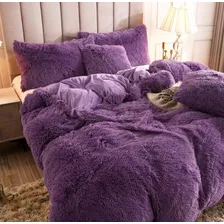 Acolchado Love & Home Pelo Largo Flannel Queen Diseño Liso Color Violeta De 240cm X 260cm
