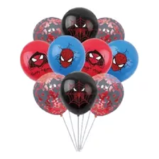 Set 10 Globos Latex Spiderman Confetti Feliz Cumple