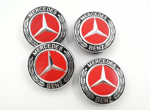 4 Tapas Para Rin Mercedes Benz 75mm Originales New Red Foto 6