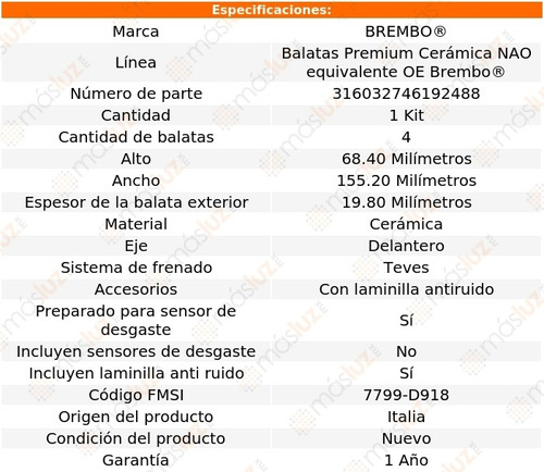 Balatas Cermicas Delanteras Bmw 528i 08/10 Brembo Foto 3