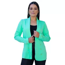 Blazer Longo Alfaiataria Feminino Sobretudo Botões Dourados