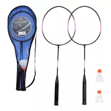 Kit 2 Raquetes Badminton 2 Petecas 1 Raqueteira