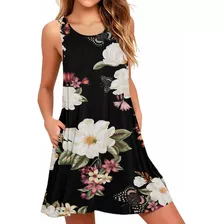 Vestido D Para Mujer, De Verano, Para Playa, Con Estampado F