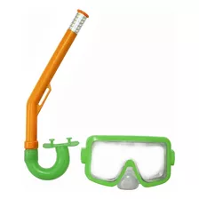 Set De Snorkel Kit Buceo Y Mascara Ajustable Infantil Pileta Color Verde