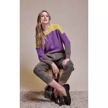 Abrigos Sweater Natural Mirta Armesto Combinado Lana 