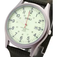 Relógio Militar Pulso Fluorescente Quartzo Calendário Soki