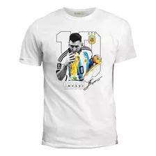 Camiseta Estampada Messi 10 De Fondo Con 2 Copas Hombre Ink 