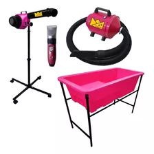 Kit Petshop Secador Soprador Maquina Banheira Peq Rosa