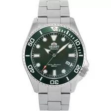 Reloj Orient Automático Ra-ac0k02e10b E-watch Color De La Correa Plateado Color Del Bisel Verde Oscuro