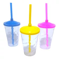 20 Copos Twister Transparente C/ Tampa E Canudo 400 Ml