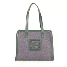 Bolsa Satchel Cloe Clásica Material Vegano Parche Monograma Color Verde