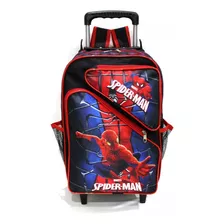 Mochila Infantil Homem Aranha 3 Bolsos G Rodinhas Escolar Cor Preto Desenho Do Tecido Liso