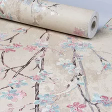 Papel De Parede 3d Importado Estampa Flores Azul E Rosa