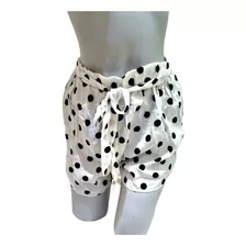 Short Blanco Y Lunares Negros Lycra Liviano Mujer Único 