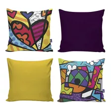 Kit 4 Almofadas 40x40 Com Enchimento Romero Britto