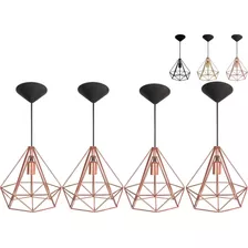 4 Pendentes Diamante 3d Grande Lustre Luminária Rose Gold 