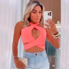 Cropped Top Alça Cruzada Em Suplex Com Bojo