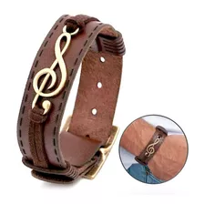 Pulseira Masculina Couro Legítimo Músicos Musical Clave Sol