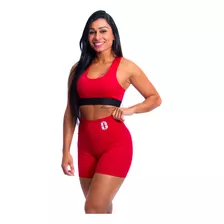 Conjunto Roupa Academia Feminino Shorts Cós Alto + Top Preto