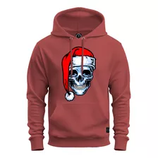 Moletom Casaco Flanelado Estampado Caveirinha Natalina