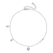 Pulsera Fina De Plata De Ley 925 Con Corazones De Circonita 