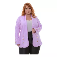 Blazer Plus Size Feminino Em Alfaiataria Clássico Acinturado