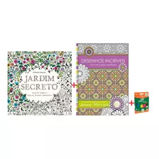 Kit Livros Jardim Secreto + Desenhos Incríveis + Mini Lápis