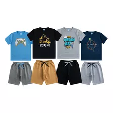 4 Conjuntos Juvenil Menino Regatas/camiseta E Bermuda